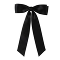 Elegant classic black satin bow hair clip with long ribbons and smooth silky texture - 4.0cm Duckbill Clip-Z247 / Black