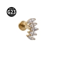 Gold G23 titanium labret stud with curved marquise-cut cubic zirconia crystals - Style 6-Gold Color