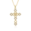 Golden cross pendant necklace with micro-p镶嵌 zircon stones in geometric diamond design - Geometric Hollow Rhinestone Cross (E011)