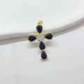 Elegant gold-plated cross pendant with pear-shaped blue zirconia and a center clear stone - Black
