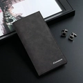 Cartera larga y delgada para hombre en piel sintética texturizada gris oscuro - Negro Vintage