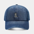 Casquette de baseball en jean bleu marine avec broderie chien et design souple - Réglable / Bleu foncé
