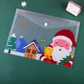 Christmas themed transparent button file bag with Santa Claus and reindeer patterns - Christmas File Bag - Santa