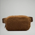 Brown fuzzy plush waist bag with adjustable fabric strap and high-quality metal zipper - Dark Brown