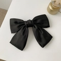 Barrette à cheveux gros nœud en satin noir avec finition brillante pour coiffure femme - Grande pince à cheveux noire