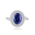 925 silver ring with oval dark blue sapphire-style stone and double halo of white zircon - US 6 / FDJZ-108-Deep Blue Halo