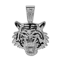 Silver cuban necklace pendant featuring a hip-hop tiger head with full white diamonds - Pendant Only / Silver