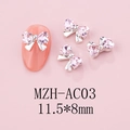 Vue macro de charmes pour ongles noeud 11,5x8mm avec strass en forme de cœur rose - Base Argentée Rose (AC03)