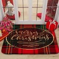 Red and green plaid Christmas doormat with Merry Christmas text in festive indoor setting - 40x60cm / SDJ1D-Merry Christmas Lettering