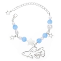 Beaded tropical fish bracelet with star charms and blue translucent beads on white background - White K Blue Fish Style (K-418)