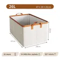 Boîte de rangement pliable 26L en tissu lin beige avec des poignées en cuir marron - 47*28*20cm / Beige 26L
