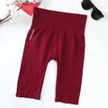 Deep wine red high-waisted seamless fitness shorts with supportive ribbed waistband - One Size / Bottoms / Burgundy