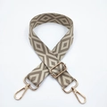 Detail of adjustable geometric diamond pattern wide shoulder strap with gold metal hooks - Light Khaki