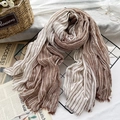 Brown and white striped cotton linen scarf with tassels in a cozy artistic style - Coffee Stripe