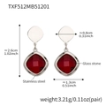Silver stainless steel earrings with square red glass stone and detailed size specifications - Earrings / Steel-Red