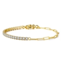 S925 sterling silver paperclip chain bracelet with a row of sparkling cubic zirconia - Tennis Chain Mixed Paperclip Chain/2MM/14K Gold Plated/16.5CM
