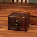 Vintage small dark brown wooden storage box with ornate metal embossing and retro clasp - Mini Square Box - Lotus