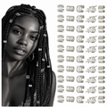 Silver dreadlock hair jewelry rings set with hollow patterns and leaf design on model - 50PCS (Bag) / Silver