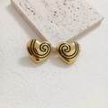 Minimalist 18K gold plated heart stud earrings with black spiral glaze detail - Black
