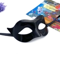 Glossy black half-face Zorro mask with ribbon ties for masquerade and parties - Black