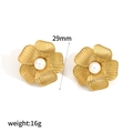 Detail view of 29mm golden 3D flower earrings with central pearl and petal texture - Gold Pearl Style (TE60428-PL-G)
