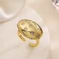 Vintage 18K gold plated open ring with oval zircon inlay and geometric design - Oval Wide Face Inlay Style (14554)