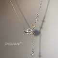 Elegant silver planet and star Y-shaped necklace with shimmering crystal detailing - XL1016 Silver Stainless Steel Chain