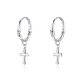 Orecchini a cerchio minimalisti in argento sterling S999 con ciondolo a croce lucido - Materiale Argento S999 / Orecchini a croce