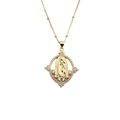 Detailed view of gold plated Virgin Mary pendant necklace with clear zircon stones - Style 0257CX 40CM Bead Chain