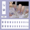 Purple gradient press-on nails set with 3D butterflies, pearls and floral accents - Fairy Blue Blush (Glue Style) (Z483)