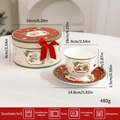 Christmas themed ceramic coffee cup and saucer gift set with festive holiday illustrations - Cup and Saucer Gift Box Set 220ml