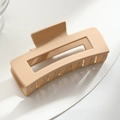 Elegant matte beige square hair claw clip in a minimalist hollow rectangular design - 10.5cm Latte