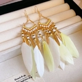 Bohemian feather tassel earrings with pale yellow and white plumage and gold chains - 6# Yellow Enameled Seed Bead Feather Hook