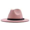 Pink vintage wool fedora hat featuring a black leather belt strap and metal buckle - M / Light Pink