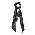 Elegant black paisley print silk ponytail holder with long ribbons for hair styling - Black Paisley