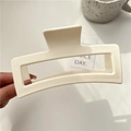 Square beige mesh bubble beaded hair claw clip held by hand for a chic hairstyle - 12.5cm Large Square White