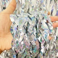 Holographic silver foil fringe curtain with shimmering metallic effect for party backdrop - Laser S-Shape / Silver