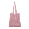 Minimalist pink knit mesh tote bag with openwork crochet design and long shoulder handles - Pink