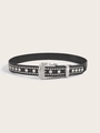 Détail d'une ceinture punk noire avec strass brillants et boucle de style western sertie - Noir