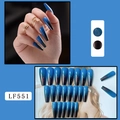 Detail of 24 long coffin blue-black gradient press-on nails with subtle glitter - LF551 / Blue Gradient