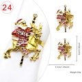 Detailed dimensions of a festive Santa Claus elk napkin ring with white rhinestones - Santa Riding Reindeer