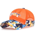 Kids' orange mesh baseball cap with camouflage pattern and sport embroidery detail - Adjustable (Small/Medium Kids) / Orange