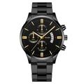 Fashionable black stainless steel business watch for men with gold accents and chronograph - Black Dial Gold Tone Black Band