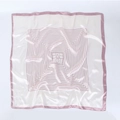 Pearlescent white square silk scarf with purple borders and geometric center pattern - Light Pink Stripes