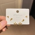 Detailed view of three pairs of gold-plated 925 silver stud earrings with zircon accents - 41# Gold Tone (6 Pairs)