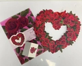 3D pop-up greeting card set with red rose heart wreath and decorative gift box - Rose Wreath