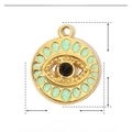 Detailed view of evil eye pendant with green enamel and natural stone dimensions - Round Light Green Natural Stone Evil Eye (YE652-3)