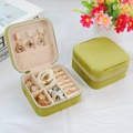 Portable grass green velvet jewelry box with square zipper and multi-compartment storage - Zipper Style - Matcha Green Velvet