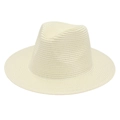 Close-up of the fine woven texture and structured crown on a cream Panama straw hat - One Size / Cream