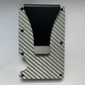 Minimalist carbon fiber credit card holder with RFID blocking and black metal clip - Silver